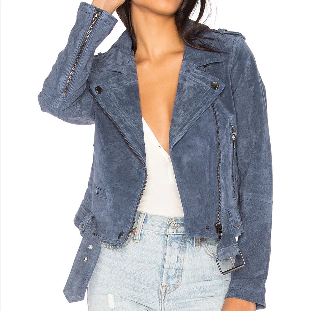 Blank NYC Suede Moto Jacket in Slate Blue